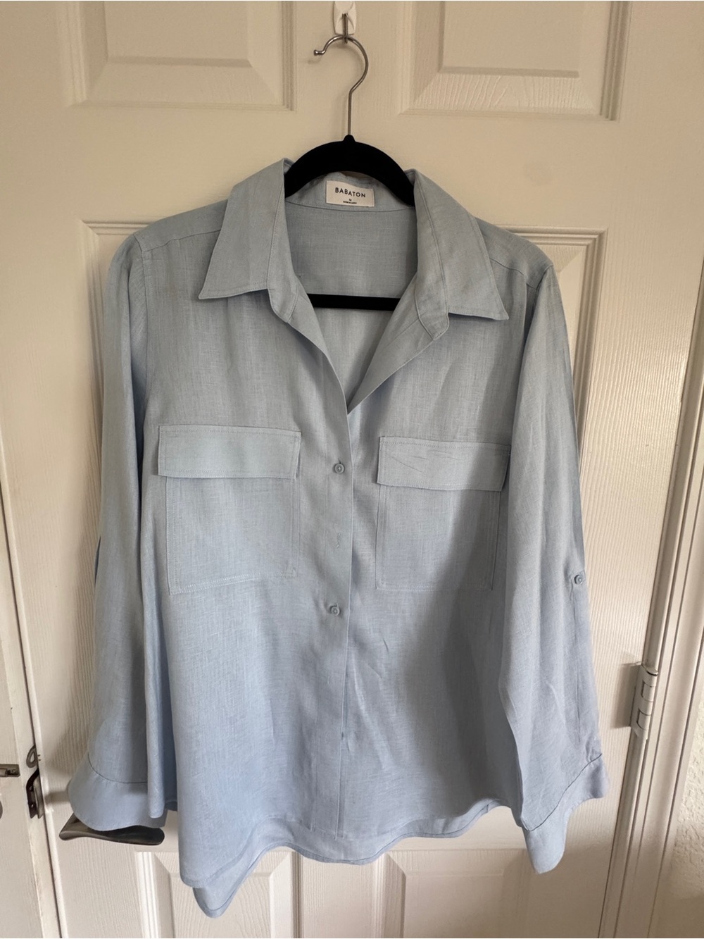 Babaton Pale Blue Linen Utility Shirt - Picture 6 of 10